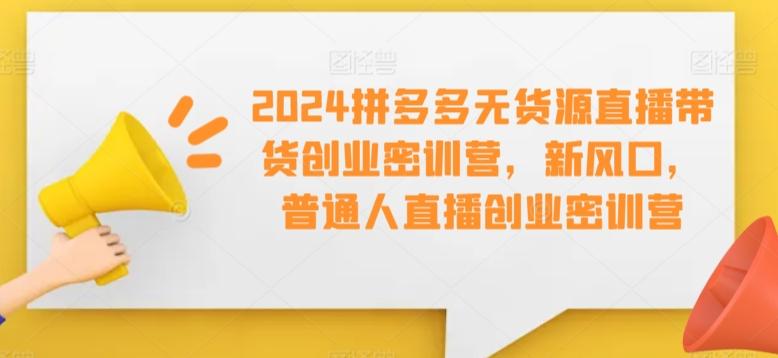 2024拼多多无货源直播带货创业密训营，新风口，普通人直播创业密训营-优优云网创