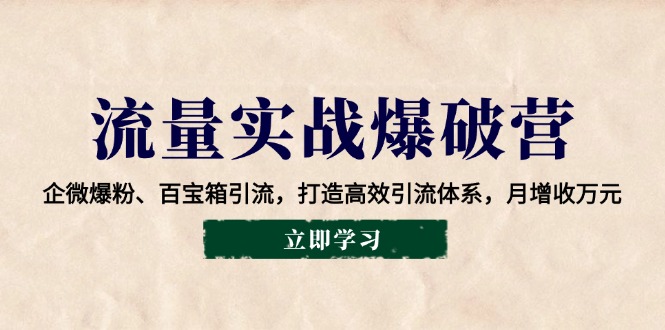 流量实战爆破营：企微爆粉、百宝箱引流，打造高效引流体系，月增收万元-优优云网创