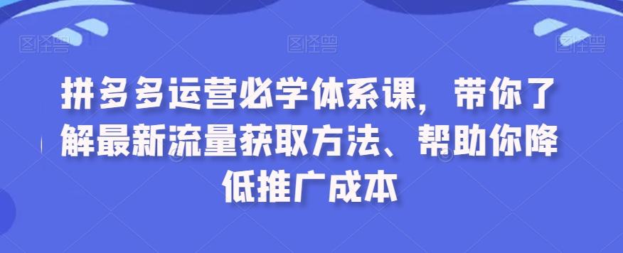 拼多多运营必学体系课，带你了解最新流量获取方法、帮助你降低推广成本-优优云网创