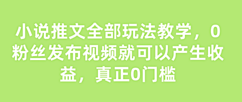 小说推文全部玩法教学，0粉丝发布视频就可以产生收益，真正0门槛-优优云网创