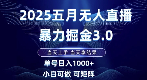 2025五月无人直播暴力掘金3.0，当天上手，当天拿结果，单号日入1k+小白可做可矩阵【揭秘】-优优云网创