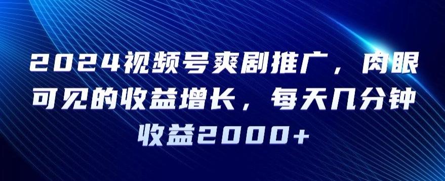 2024视频号爽剧推广，肉眼可见的收益增长，每天几分钟收益2000+【揭秘】-优优云网创