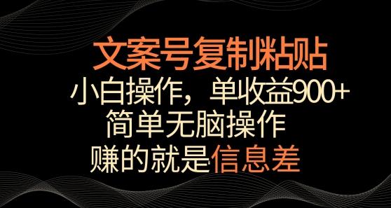文案号掘金，简单复制粘贴，小白操作，单作品收益900+【揭秘】-优优云网创