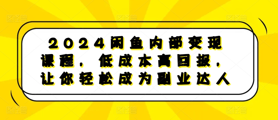 2024闲鱼内部变现课程，低成本高回报，让你轻松成为副业达人-优优云网创