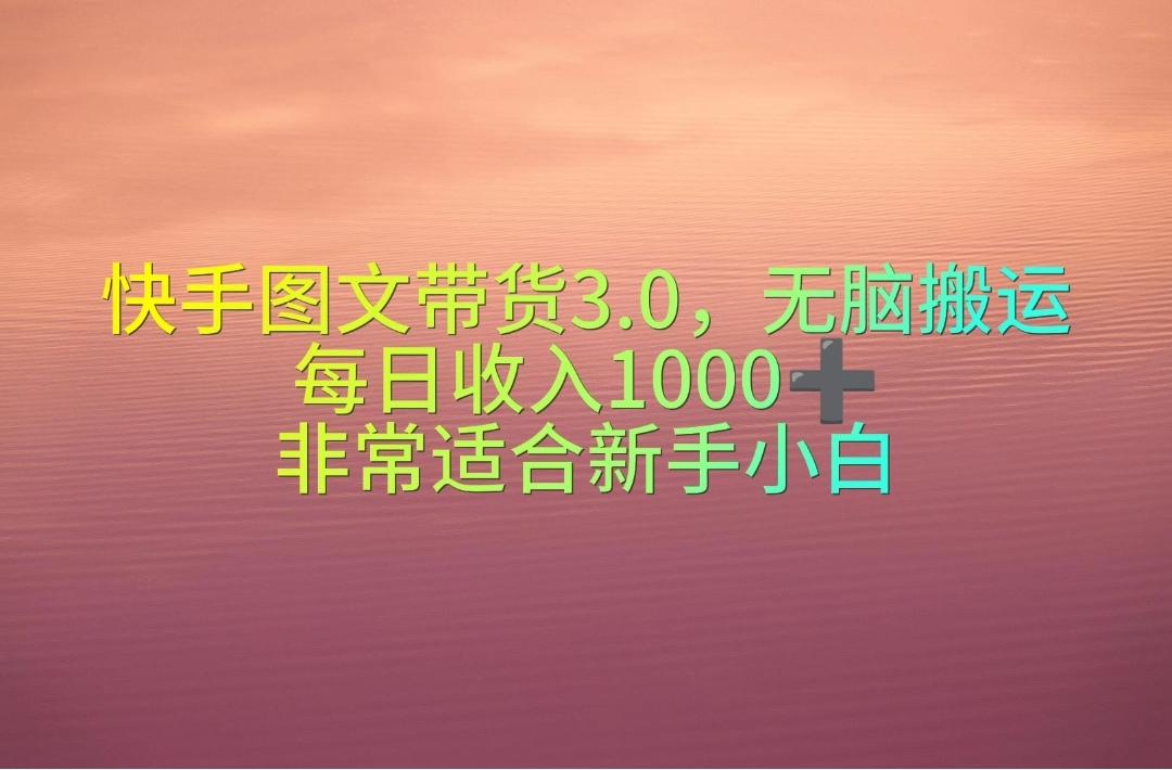 快手图文带货3.0，无脑搬运，每日收入1000＋，非常适合新手小白-优优云网创