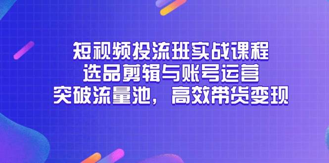 （14868期）短视频投流班实战课程，选品剪辑与账号运营，突破流量池，高效带货变现-优优云网创