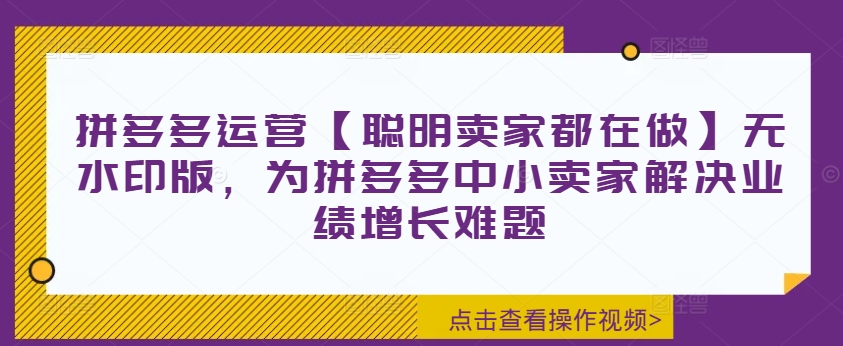 拼多多运营【聪明卖家都在做】无水印版，为拼多多中小卖家解决业绩增长难题-优优云网创