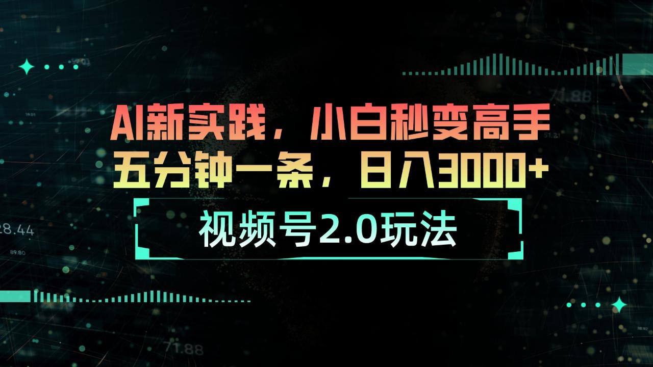 视频号2.0玩法 AI新实践，小白秒变高手五分钟一条，日入3000+-优优云网创