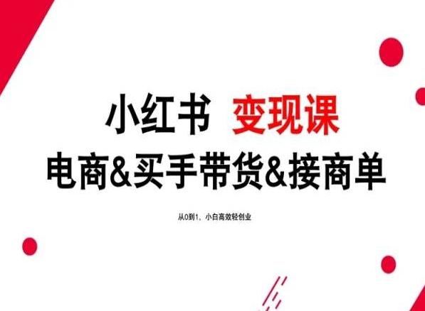 2024年最新小红书变现课，电商&买手带货&接商单，从0到1，小白高效轻创业-优优云网创