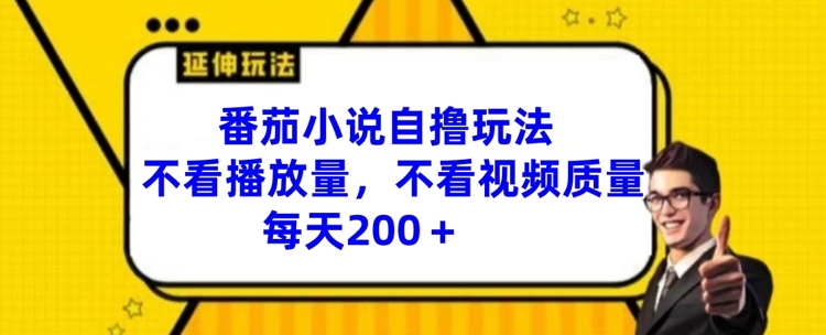 番茄小说自撸玩法，不看播放量，不看视频质量，每天200+【揭秘】-优优云网创
