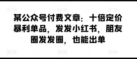 某公众号付费文章：十倍定价暴利单品，发发小红书，朋友圈发发圈，也能出单-优优云网创
