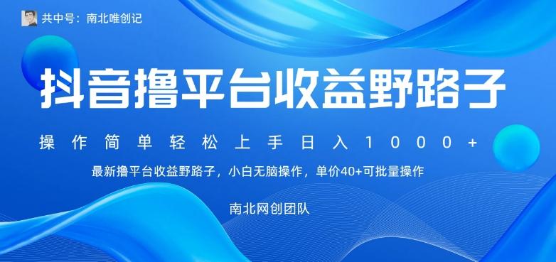 最新撸抖音平台收益野路子，操作简单，单价高，小白可无脑操作可日入1000+-优优云网创