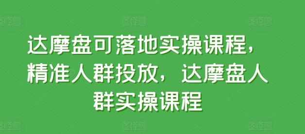 达摩盘可落地实操课程，精准人群投放，达摩盘人群实操课程-优优云网创