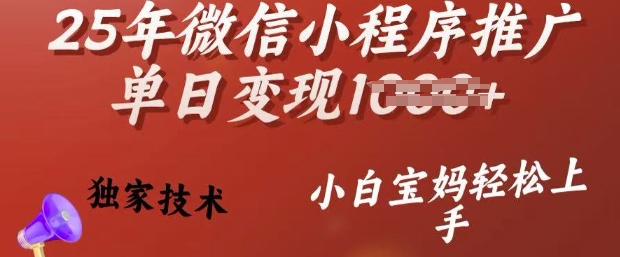 25年微信小程序推广单日变现多张，独家技术，小白宝妈轻松上手【揭秘】-优优云网创