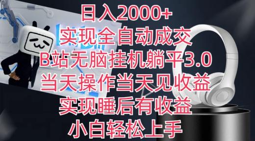 日入2000+，实现全自动成交，B站无脑挂机躺平3.0，当天操作当天见收益，实现睡后有收益【揭秘】-优优云网创