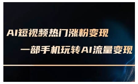 AI短视频热门涨粉变现课，AI数字人制作短视频超级变现实操课，一部手机玩转短视频变现-优优云网创