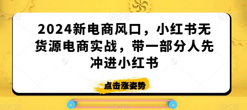 2024新电商风口，小红书无货源电商实战，带一部分人先冲进小红书-优优云网创