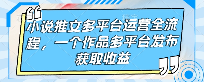 小说推文多平台运营全流程，一个作品多平台发布获取收益-优优云网创