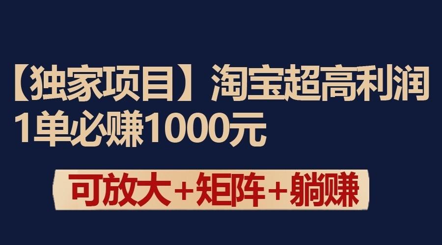 独家淘宝超高利润项目：1单必赚1000元，可放大可矩阵操作-优优云网创