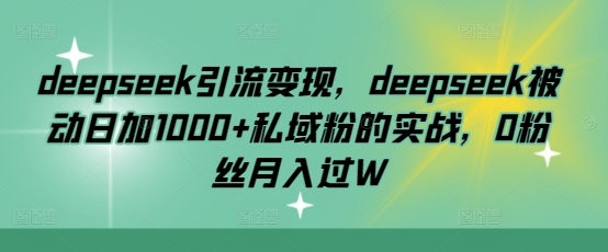 deepseek引流变现，deepseek被动日加1000+私域粉的实战，0粉丝月入过W-优优云网创