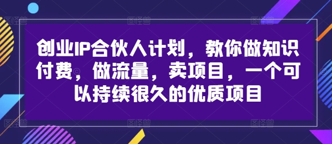 创业IP合伙人计划，教你做知识付费，做流量，卖项目，一个可以持续很久的优质项目-优优云网创