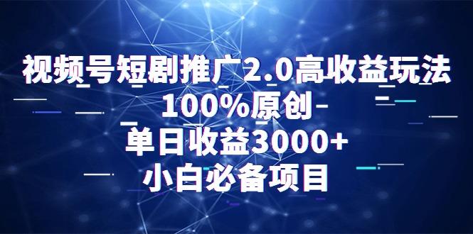 视频号短剧推广2.0高收益玩法，100%原创，单日收益3000+，小白必备项目-优优云网创