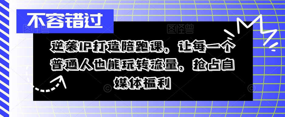 逆袭IP打造陪跑课，让每一个普通人也能玩转流量，抢占自媒体福利-优优云网创
