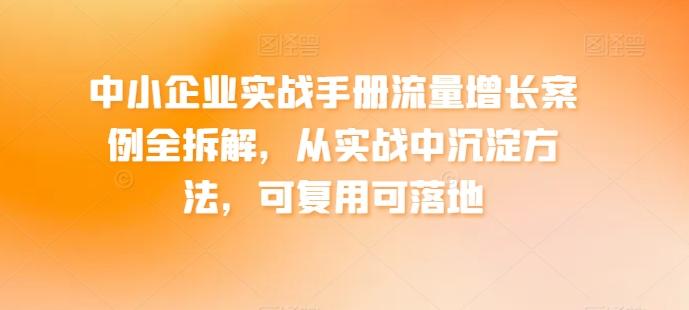 中小企业实战手册流量增长案例全拆解，从实战中沉淀方法，可复用可落地-优优云网创