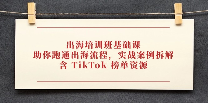 出海培训班基础课，助你跑通出海流程，实战案例拆解，含 TikTok 榜单资源-优优云网创