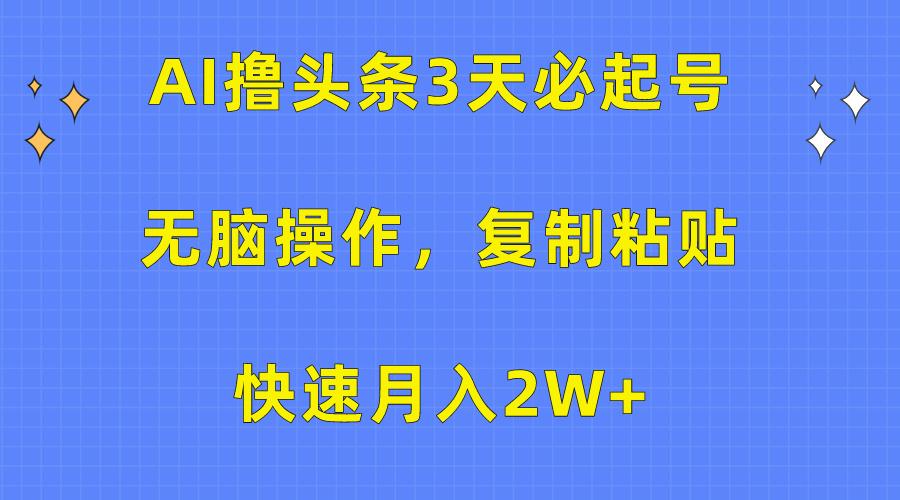 (10043期)AI撸头条3天必起号，无脑操作3分钟1条，复制粘贴快速月入2W+-优优云网创