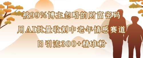 被99%博主忽略的财富密码：用AI批量收割中老年情感赛道，日引流300+精准粉-优优云网创