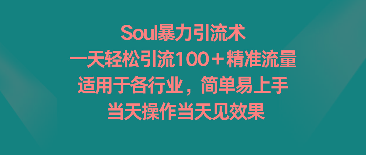 Soul暴力引流术，一天轻松引流100＋精准流量，适用于各行业，简单易上手！-优优云网创