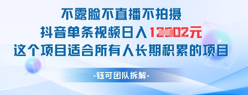 不露脸不直播不拍摄抖音单条视频日入1k+这个项目适合所有人长期积累的项目-优优云网创