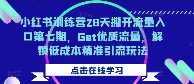 小红书训练营28天撕开流量入口第七期，Get优质流量，解锁低成本精准引流玩法-优优云网创