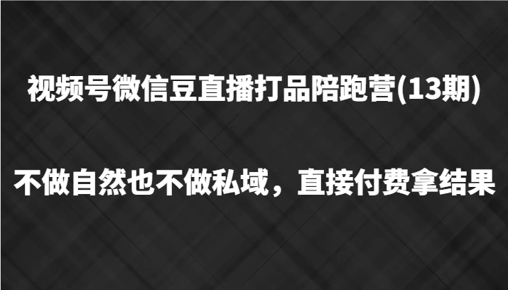 视频号微信豆直播打品陪跑(13期)，不做不自然流不做私域，直接付费拿结果-优优云网创